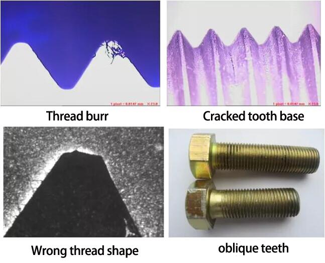 Common defects in thread forming screw